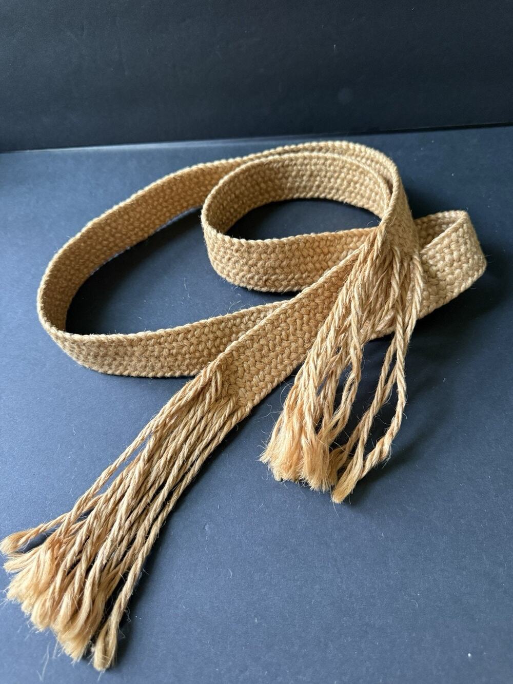 Braided Raffia Womens Tassel Belt Size 42-44 Brown Wrap Boho Festival Hippie